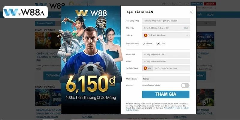 Đăng ký W88 được thực hiện dễ dàng chỉ sau 3 bước.