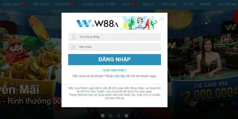 Đăng nhập thành công và tham gia cá cược hấp dẫn tại W88